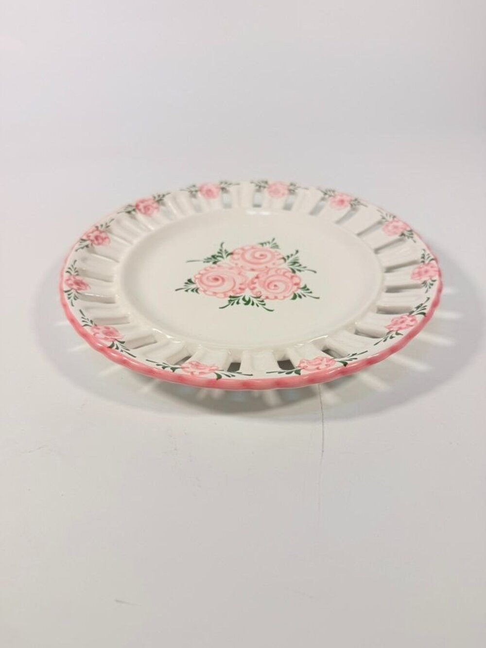 Pottery Reticulated Plate Hand Painted Floral Vintage Vestal Alcobaca Portual Ce - Picture 11 of 16
